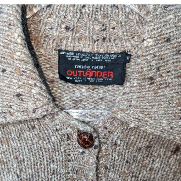 Vintage 80's Speckled Wool Blend Collared Henley Sweater Pockets Elbow Patches - Picture 8 of 9